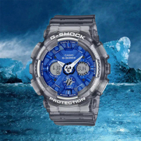 【CASIO 卡西歐】G-SHOCK 冰藍 半透明雙顯手錶(GMA-S120TB-8A)
