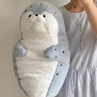 可愛海豹玩偶公仔睡覺抱枕超軟海獺毛絨玩具床上抱睡送女生日禮物海豹藍色50釐米【超軟雲朵般手感】