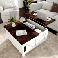 US 35.6" Farmhouse Lift Top Coffee Table, Square Coffee Table with Hidden Storage Compartment, Wood Center Table