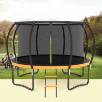 14FT Outdoor Big Trampoline With Inner Safety Enclosure Net, Ladder, PVC Spring Cover Padding, For Kids, Black&amp;Orange Color