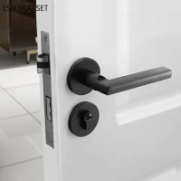 Black Aluminum Alloy Door Lock Bedroom Mute Split Door Lock Security Door Handle Deadbolt Lockset Indoor Hardware Accessories