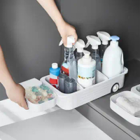 Under Sink Organizer Drawer Type Shelf with Rotating Wheels And Dividers Water Draining Wet And Dry Separation Storage Box