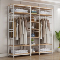 Thickened steel frame bedroom, open solid wood wardrobe, floor to ceiling, four sided curtain, wardrobe 45CM