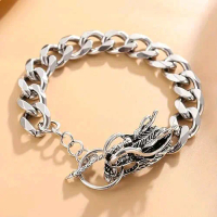 Gelang Kepala Naga Rantai Silver / Gelang Rantai Pria Model Naga Silver / Gelang Rantai Kepala Naga 
