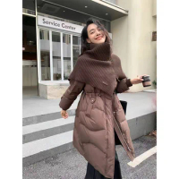 Winter New Knitted Scarf Shawl Women's Down Jacket Slim Fit and Warm White Duck Down Jacket