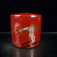 古玩收藏 陶瓷器描金仙鶴圖蛐蛐罐 陶瓷密封罐 儲茶罐存茶罐茶缸