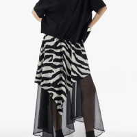 XITAO Asymmetrical Skirt Fashion Stripe Splicing Perspective Chiffon Skirt 2024 Summer New Personality A-line Women WLD20174