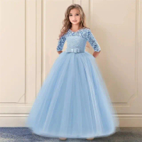 Girls' Bowknot Puffy Dress Flower Girl Wedding Dress Children's Dress Girl Dress Princess Three-quar