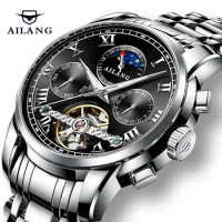 AILANG Top Brand Fashion Business Tourbillon Stainless Steel Mens Wristwatches Automatic Mechanical Waterproof Watch Men Watches