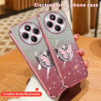 เคสโทรศัพท์แฟชั่นเคลือบแฟลช, สำหรับ Xiaomi Redmi 14C / POCO C75, ที่วางผีเสื้อที่ทันสมัย, เคสโทรศัพท