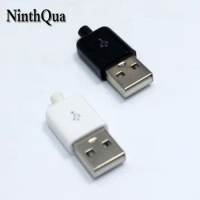 10sets Type A Male USB 4 Pin Plug Socket Connector With White Black Plastic Cover Welding Type 3 in 1 DIY Plugs for OD3.0 Cable