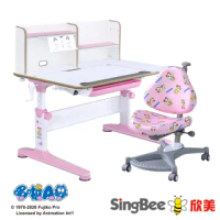 【SingBee 欣美】Hello Kitty實木樺木L板桌+桌上書架+146椅(兒童書桌椅/可升降桌椅/兒童桌椅/台灣製書桌)