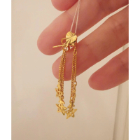 916 Gold Dangle Earrings with Star Charms | Emas 916 Subang Gantung Bintang | Gold Drop Earrings