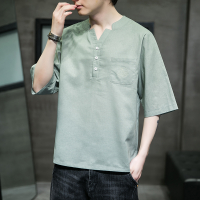 2023 New Men's Embroidery Shirt Summer Vintage Short Sleeve Japanese Shirt Casual Solid Color Harajuku Tops M-5XL