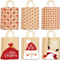 5pcs Christmas Kraft Paper Gift Bags Christmas New Year Candy Cookies Gift Tote Bag Festival New Year Storage Bag