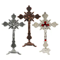 Standing Crucifix Jesus Cross Statue 10 Inches Metal Small Jesus Crucifix for Dining Table Home Decor Altar Prayers Table
