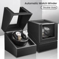 Double Watch Winder for Automatic Watches Automatic Watch Winder Leather Box 2 Slots Watch Winder for Men with Quiet Motor