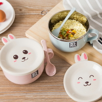 不銹鋼泡面碗帶蓋學生韓式飯盒單個女便當可愛宿舍方便面碗筷套裝