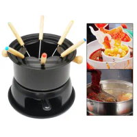Mini Fondue Maker Set Easy Clean Kitchen Tools with 6 Forks Removable Melting Pot Hot Pot for Chocolate Home Ice Cream Sauces