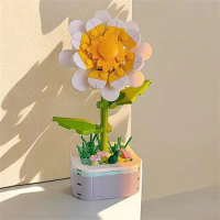 Creative Kawaii Milk Tea Cup Building Block Flower Bouquet Potted DIY Rose Bricks Decor Toys For Children Kids Christmas Gift