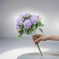 【Floral M】英式卡爾玫瑰浪漫紫仿真花花材（9入/組）(人造花/塑膠花/假花/裝飾花)
