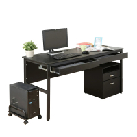 【DFhouse】頂楓150公分電腦辦公桌+2抽屜+主機架+活動櫃-黑橡木色