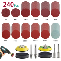 240Pcs 2Inch 50mm Sanding Discs Pads Set 80-3000 Grit Abrasive Polishing Pad Kit For Dremel Rotary Tool Sandpapers Accessories
