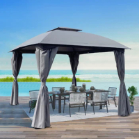 10x10 Ft Outdoor Patio Garden Gazebo Canopy, Outdoor Shading, Gazebo Tent With Curtains, Sturdy&amp;Durable Frame