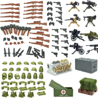 WW2 Military Oil Box SWAT Gun Sandbag Armor Cannon Boat Guns Grenades Weapon Army Toy Suit Figures Building Blocks for Kids Gift