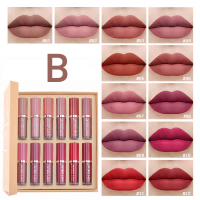 Set Kotak Hadiah Lip Gloss Buku 12 Warna: Noda Bibir Matte Velvet + Gincu Berkilauan, Tidak Mudah Me