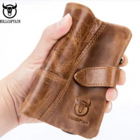 Zipper Short Wallets For Men Cow Leather Wallet Card Holder Coin Pocket Bifold Wallets