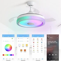 42 Inch Modern Invisible Ceiling Fan, 120V 3 ABS Blades Remote Control Reversible DC Motor, With 36W Led Light Smart APP Control