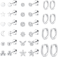WAINIS 16 Pairs Surgical Steel Flat Back Earrings Gold Hoop Earrings Sets for Multiple Piercing Hypo
