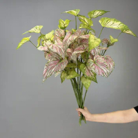 Artificial Green Plant 3D Printing Anthurium Leaves Wedding Decor Simulation Plants Color Taro Leaf Home Living Room Decoration