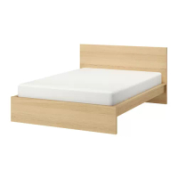 MALM 床框 高床頭板, 實木貼皮, 染白橡木/lönset