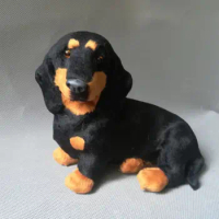 simulation dachshund dog plastic&amp;furs black squatting dachshund model 18x15cm, home desk decoration toy gift w0214