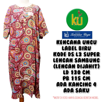 Daster Jumbo SUPER Lengan Sambung Batik Kencana Ungu Label Biru