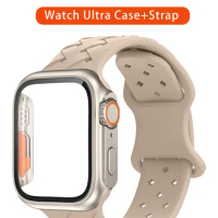 Change To Ultra Case+Strap For Apple Watch Band 44mm 40mm 45mm 41mm Sport Silicone Woven Bracelet iWatch Series 8 7 6 5 4 SE