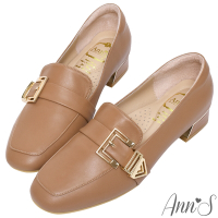Ann’S鏤空造型金扣頂級綿羊皮平底樂福鞋-棕