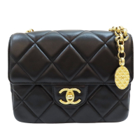【二手名牌BRAND OFF】CHANEL 香奈兒 黑色 羊皮 COCO20 cm 鍊帶 肩背包 金扣