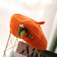 小紅帽親子專制青菜蘿卜針織貝雷帽母女可愛毛線畫家帽秋冬裝飾帽1入