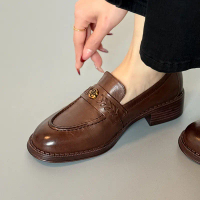 Giày nữ Aitaolian (kích cỡ 34–40), da thật, gót cao 3,5 cm; giày đế bằng phong cách retro kiểu Anh,