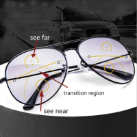 Outdoor Sun Reading Glasses Fashion Photochromic Progressive Multifocal Presbyopic Glasses Men Women UV Protection