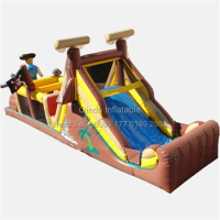 40Ft Long Outdoor Playground Pirate Inflatable Obstacle Course Inflatable Bouncy House Jumping Bed O