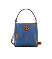 精選★TORY BURCH McGraw 磁扣開合織物拼牛皮革水桶包單肩斜挎手提包 154686【購物節★菲尼斯 國際精品3折起 春夏新品 換季下殺】