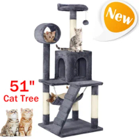 SmileMart 51" Cat Tree with Hammock and Scratching Post Tower