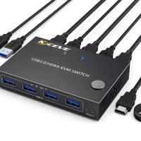 KCEVE USB 3.0 KVM Switch HDMI 2 Port Support 4K@60HZ Simulation EDID,HDMI USB Switch for 2 Computers Share 1 Monitor and 4 USB