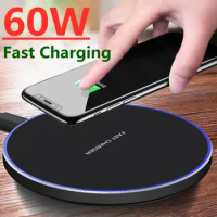 60W Wireless Charger Pad for iPhone 14 13 12 11 X Pro Max XR Samsung Galaxy S22 S21 S10 S9 Xiaomi Fast Charging Docking Station