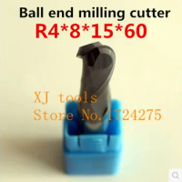 Alloy milling cutter 1PCS*2F-R4.0*8*15*60MM Ball end milling cutter, Carbide milling cutter, straight shank cutter, CNC tool