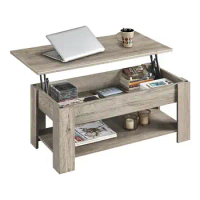 Lift Top Rectangular Wood Coffee Table with Hidden Compartment &amp; Storage, Gray